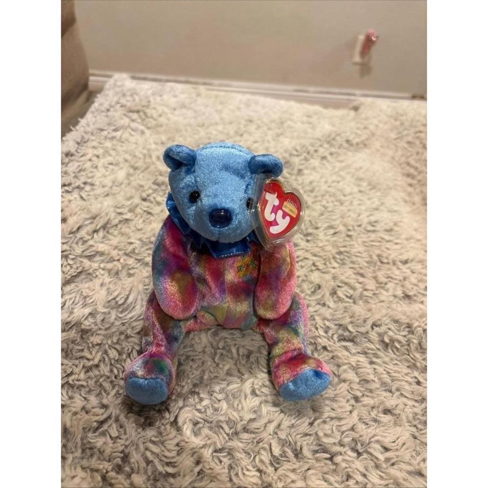 Ty Beanie Baby September Birthday Bear Small Blue Tie Dye Excellent 2002 Plush